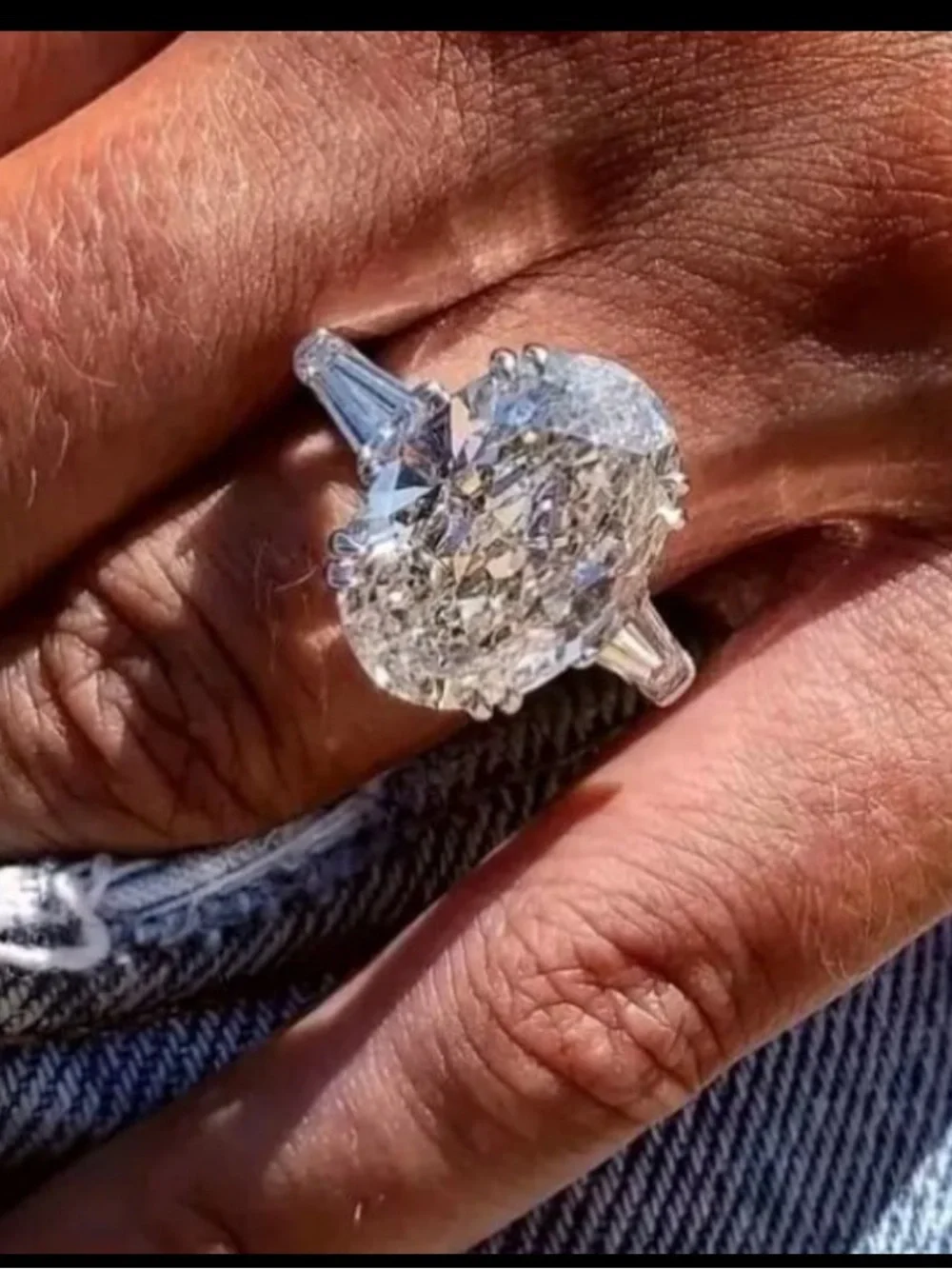 Classic Oval Simulated Diamond Three Stone Ring in White Gold Colored Metal